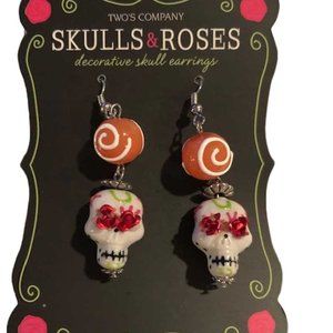 Sugar Skull and Rhinestone Earrings (Orange)